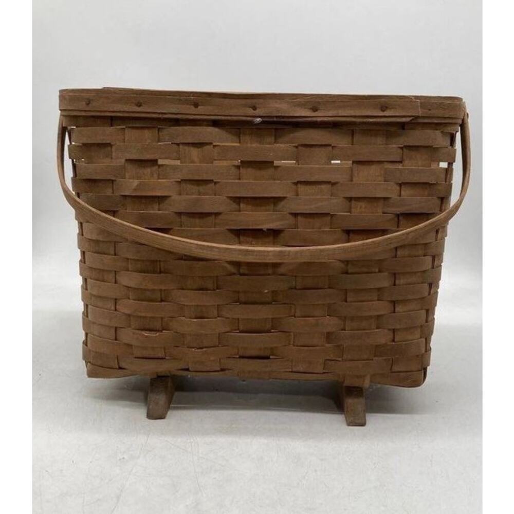 Vintage Longaberger LARGE FOOTED BASKET Magazine Storage Handwoven Wood 1983 - Picture 2 of 7